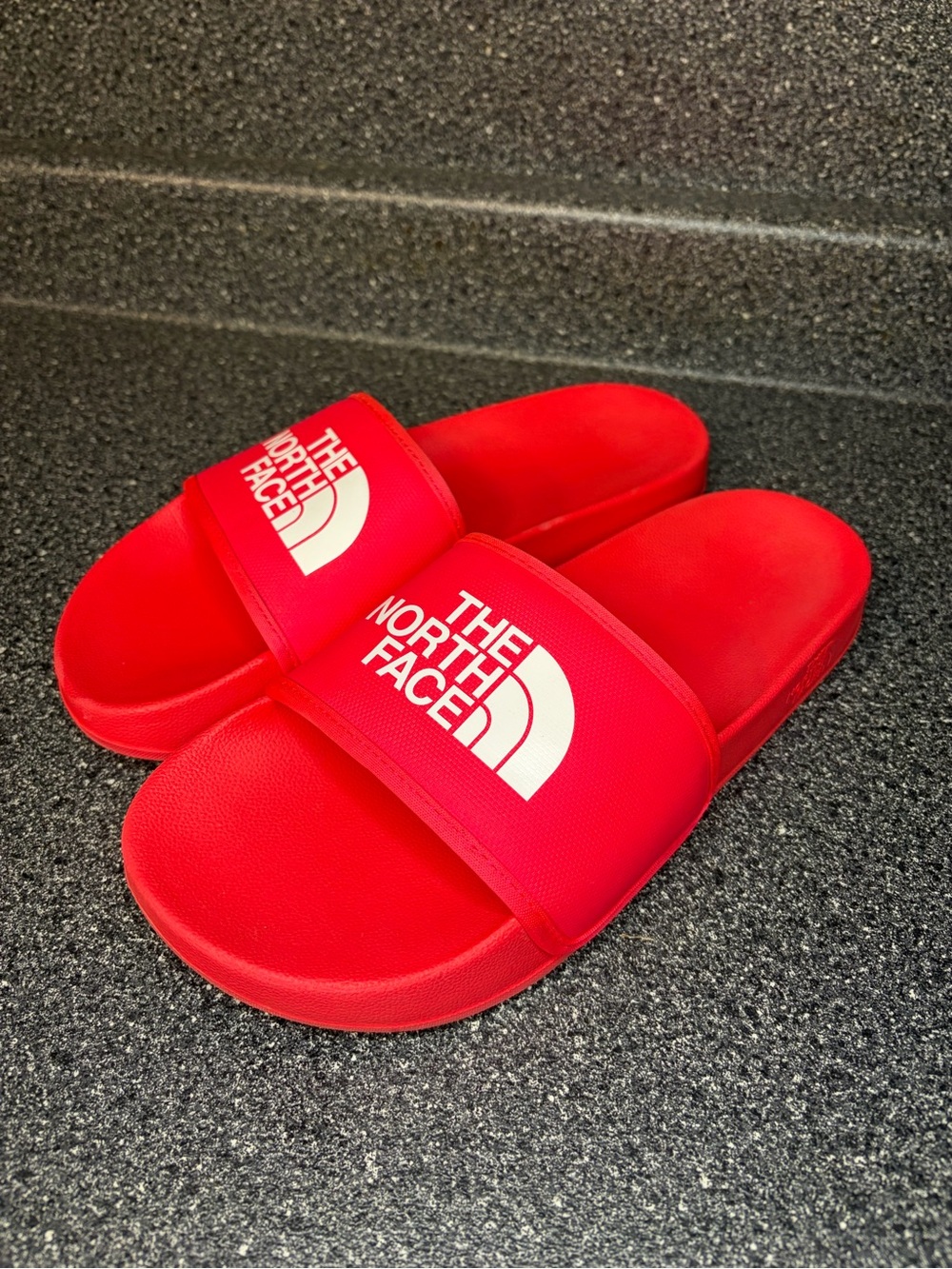The North Face Kids Red Slide Sandals with White Logo